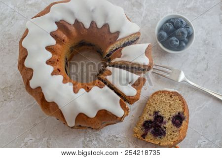 Home Made Blueberry Sponge Cake On A Table