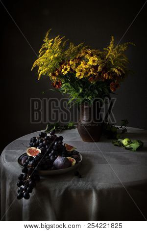 Sill-life With Fruits And Flowers At The Lesser Dutchmen Style.