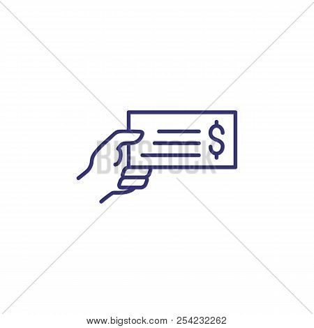 Hand Holding Bank Bill Line Icon. Payment Bill, Cheque, Invoice. Currency Concept. Vector Illustrati
