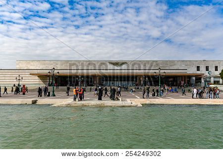 Venice, Italy - March 20, 2018: Entrance To The Venice St. Lucia Railway Station (stazione Di Venezi
