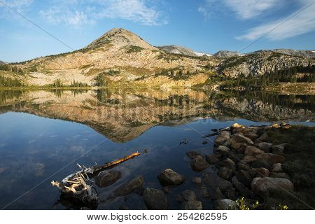 Sugarloaf Mountain And Medicine Bow Peak Reflected In Libby Lake  In Medicine Bow National Forest In