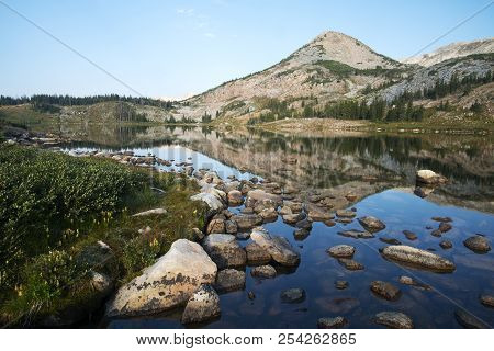 Sugarloaf Mountain And Medicine Bow Peak Reflected In Libby Lake  In Medicine Bow National Forest In