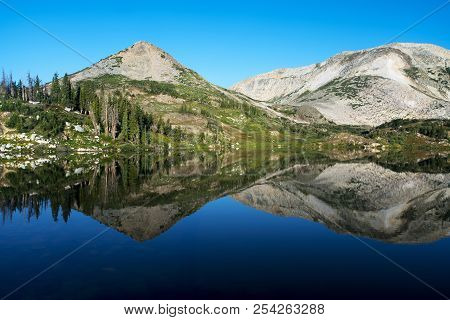 Sugarloaf Mountain And Medicine Bow Peak Reflected In Libby Lake  In Medicine Bow National Forest In