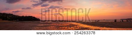 Panorma - Beautiful Orange Purple Sunrise At Beach Shore Of Thailand