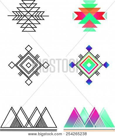 Hand Drawn Vector Illustration Or Drawing Of Some Abstract Indigenous Geometric Symbols