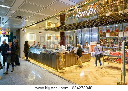 ROME, ITALY - CIRCA NOVEMBER, 2017: Venchi store in Fiumicino International Airport 