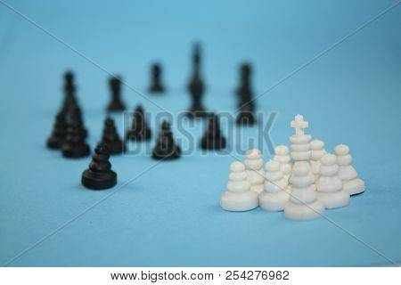 Fear From Refugees Concept Metaphor. Chess Pieces Symbolize Migration, Borders, Christianity And Isl