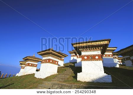 The 108 Chortens (stupas) Is The Memorial In Honour Of The Bhutanese Soldiers At  Dochula Pass On Th
