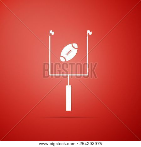 American Football With Goal Post Icon Isolated On Red Background. Flat Design. Vector Illustration