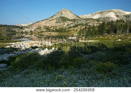 Sugarloaf Mountain And Medicine Bow Peak Reflected In Libby Lake  In Medicine Bow National Forest In