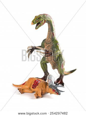 Nothronychus With A Triceratops Body Nearby On White Background