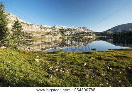 Sugarloaf Mountain And Medicine Bow Peak Reflected In Libby Lake  In Medicine Bow National Forest In