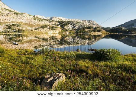 Sugarloaf Mountain And Medicine Bow Peak Reflected In Libby Lake  In Medicine Bow National Forest In