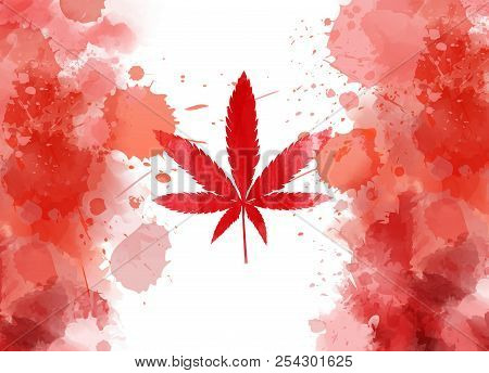 Legalization Of Cannabis In Canada.  Abstract Grunge Watercolor Flag Of Canada Where Maple Leaf Repl