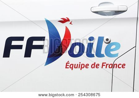 Aarhus, Denmark - August 9, 2018: French Sailing Federation Logo On A Car. The French Sailing Federa