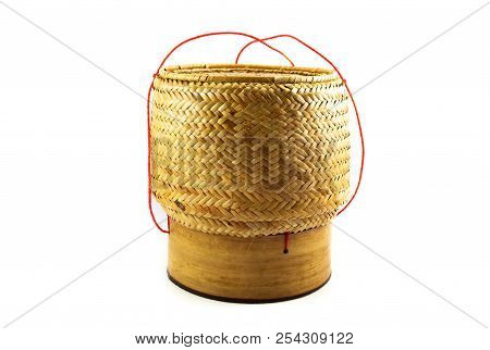 Bamboo Container For Keep Sticky Rice On White Background. ( Kratip )