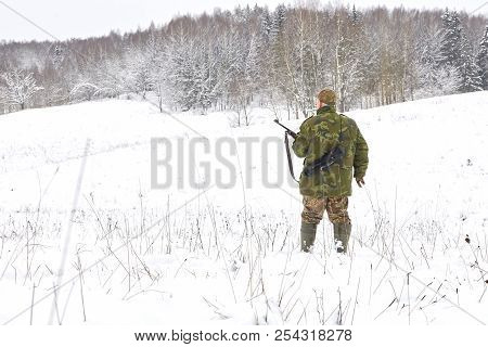 Hunter Prepare For Shot From Sniper Carbine With Optical Sight