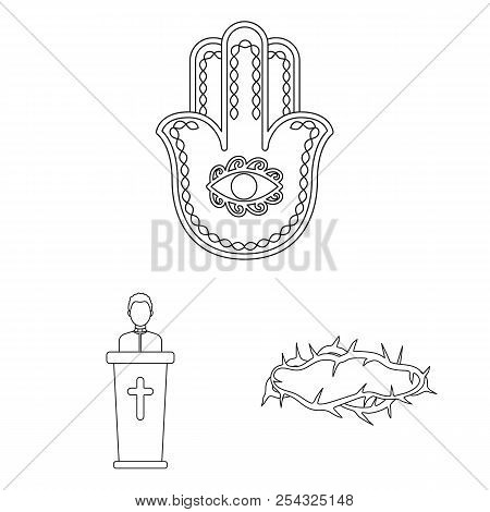 Religion And Belief Outline Icons In Set Collection For Design. Accessories, Prayer Vector Symbol St