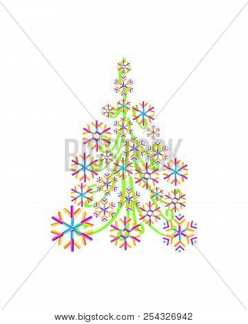 Christmas Tree From Beautiful Geometric Snowflake Pattern For Greeting Card Happy New Year Christmas