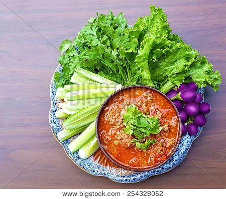 Nam Prik Ong , Thailand Chilli Paste With Many Kinds Of Fresh Vegetables