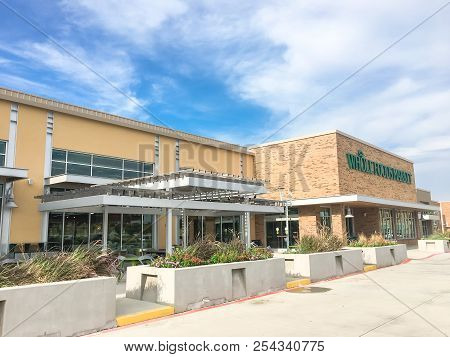 Outdoor Patio And Facade Of Whole Foods Market In Irving, Texas, Usa