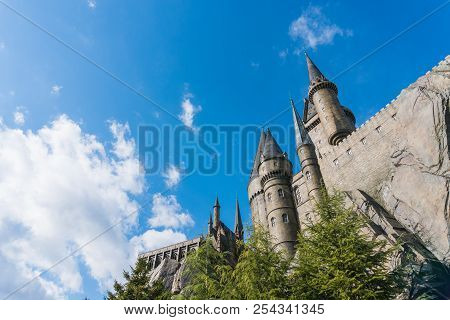 Osaka, Japan - Nov 24, 2017: Hogwarts Castle In The Wizarding World Of Harry Potter Zone At Universa