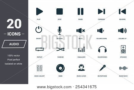 Audio Controls Icons Set. Premium Quality Symbol Collection. Audio Controls Icon Set Simple Elements
