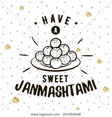 Happy Janmashtami. Vector Logo Design. Usable As Background, Banner, Greeting Card, T-shirt, Print. 