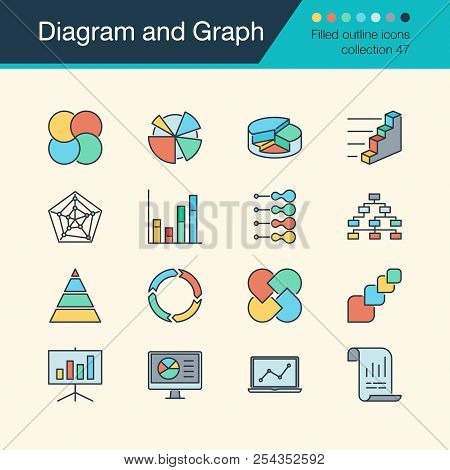Diagram And Graph Icons. Filled Outline Design Collection 57. For Presentation, Graphic Design, Mobi