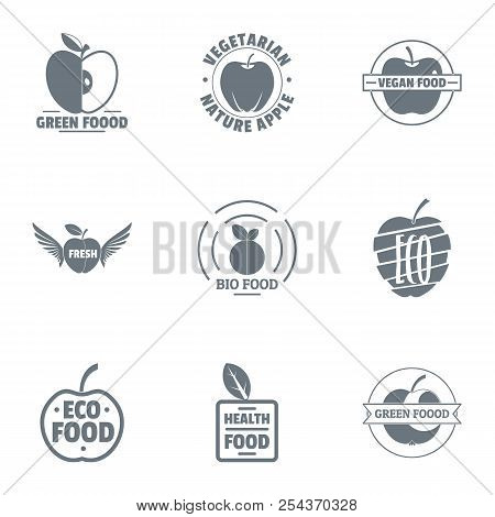 Green Food Logo Set. Simple Set Of 9 Green Food Vector Logo For Web Isolated On White Background