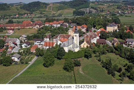 ZACRETJE, CROATIA - JULY 06: Parish Church of the Holy Cross in Zacretje, Croatia on July 06, 2007.