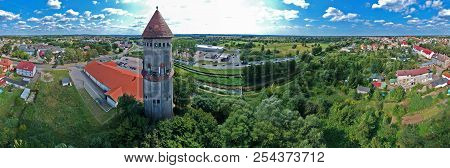 Aerial View On Panorama City, Old Town, Water Pressure Tower, Green City