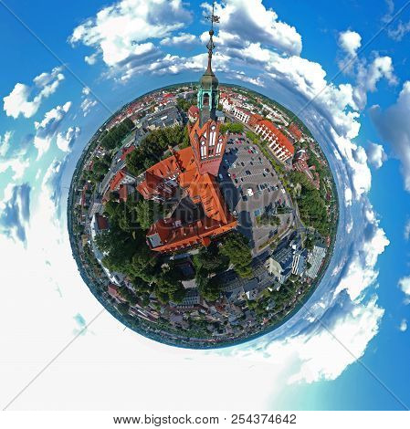Aerial View On Spherical Panorama City, Old Town, City Center, Green City, Town Hall.