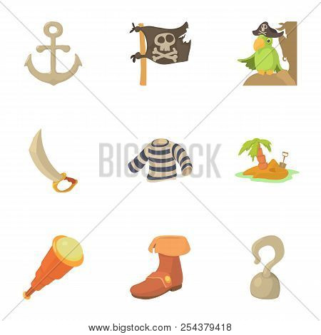Buccaneer Icons Set. Cartoon Set Of 9 Buccaneer Vector Icons For Web Isolated On White Background