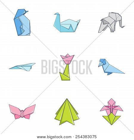Fold Paper Icons Set. Cartoon Set Of 9 Fold Paper Vector Icons For Web Isolated On White Background