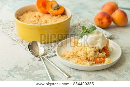 Homemade Apricot Cramble With Ripe Apricot Fruits