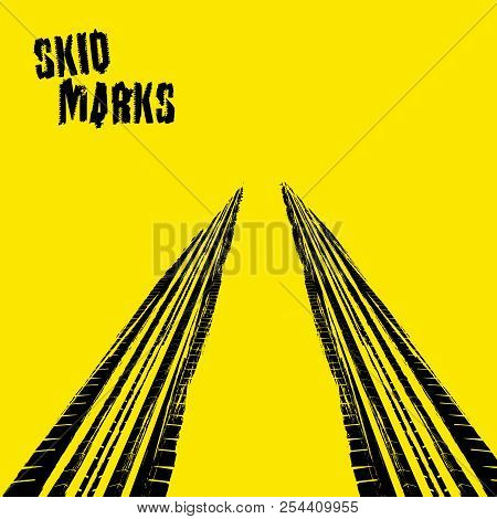 Perspective Tire Tread Marks Element. Off-road Background. Grunge Vector Illustration Useful For Pos
