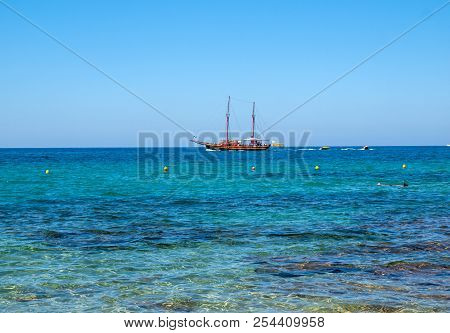 Old Style Sail Boat Near Malia On Crete, Geece