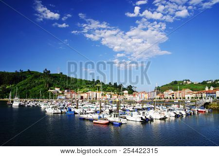 RIBADESELLA, ASTURIAS, SPAIN - JULY 23, 2018: Harbour of Ribadesella, Spain, Europe