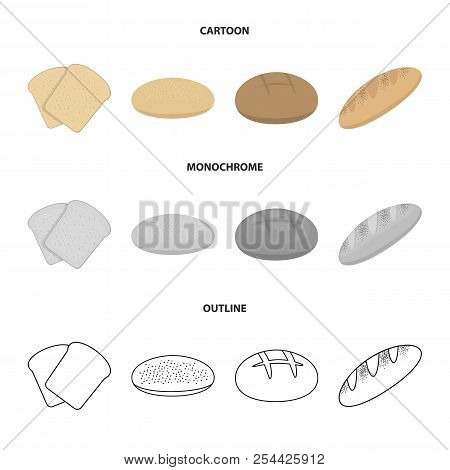 Toast, Pizza Stock, Ruffed Loaf, Round Rye.bread Set Collection Icons In Cartoon, Outline, Monochrom