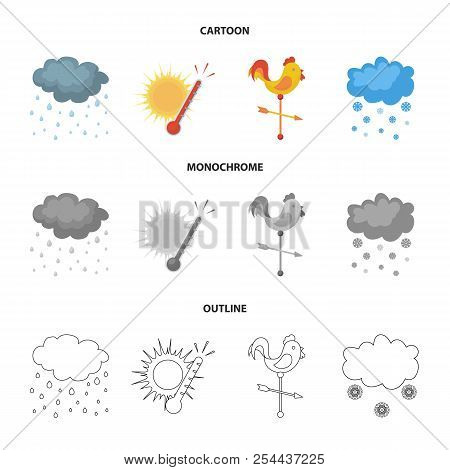 Rain, Snow, Heat, Weathervane. The Weather Set Collection Icons In Cartoon, Outline, Monochrome Styl