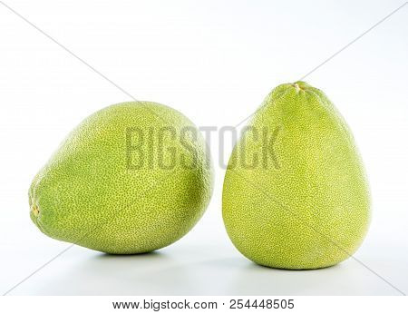 Fresh And Peeled Pomelo(shaddock), Grapefruit With Slices Isolated On White Background