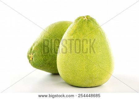 Fresh And Peeled Pomelo(shaddock), Grapefruit With Slices Isolated On White Background