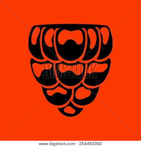 Icon Of Raspberry. Orange Background With Black. Vector Illustration.
