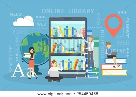 Online Library Concept. Using Phone For Learning