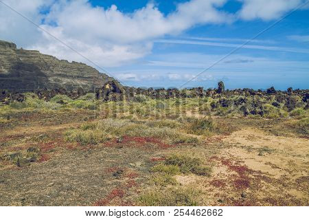 Lanzerote Beach With Vulcano Rocks.