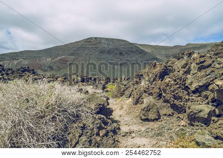 Lanzerote Beach With Vulcano Rocks.