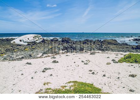 Lanzerote Beach With Blue Atlantic Ocean.