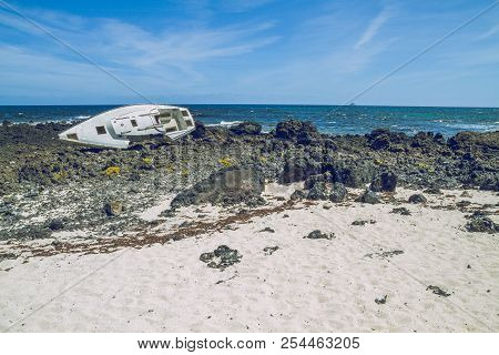 Lanzerote Beach With Blue Atlantic Ocean.
