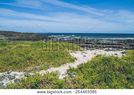 Lanzerote Beach With Blue Atlantic Ocean.